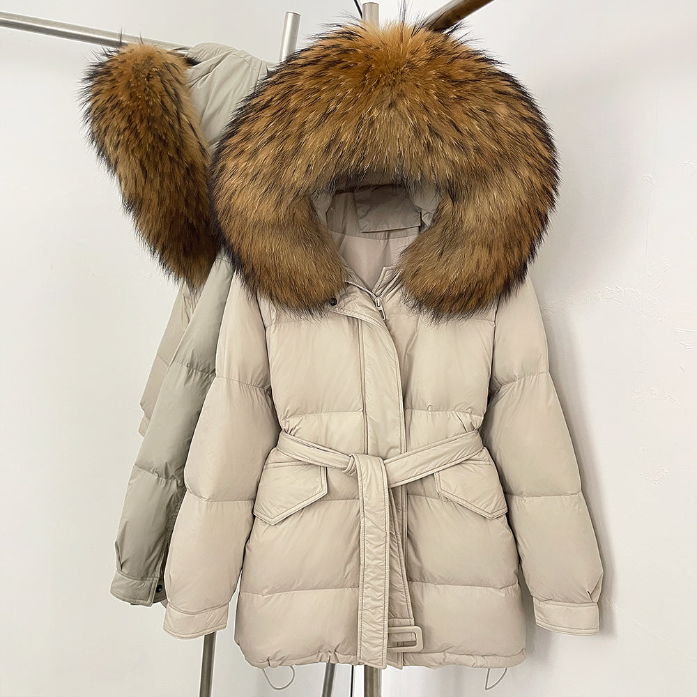OFTBUY Hooded Real Fox Fur Down Coat Female New Autumn Winter Top Clothes Women Thickened Warm Natural Fur Fluffy Puffer Jacket