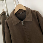 OFTBUY New Women's Brown Knit Zip Up Jacket Lapel Collar Casual Sweater Coat Female Loose Warm Autumn Winter Cardigan Outerwear