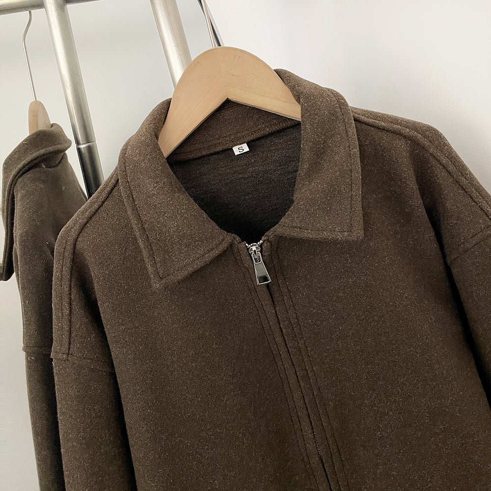 OFTBUY New Women's Brown Knit Zip Up Jacket Lapel Collar Casual Sweater Coat Female Loose Warm Autumn Winter Cardigan Outerwear