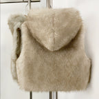 OFTBUY New Women's Faux Fur Hooded Sleeveless Vest Coat Zipper Soft Fluffy Warm Winter Fashion Outerwear Fake Fur Jacket Female