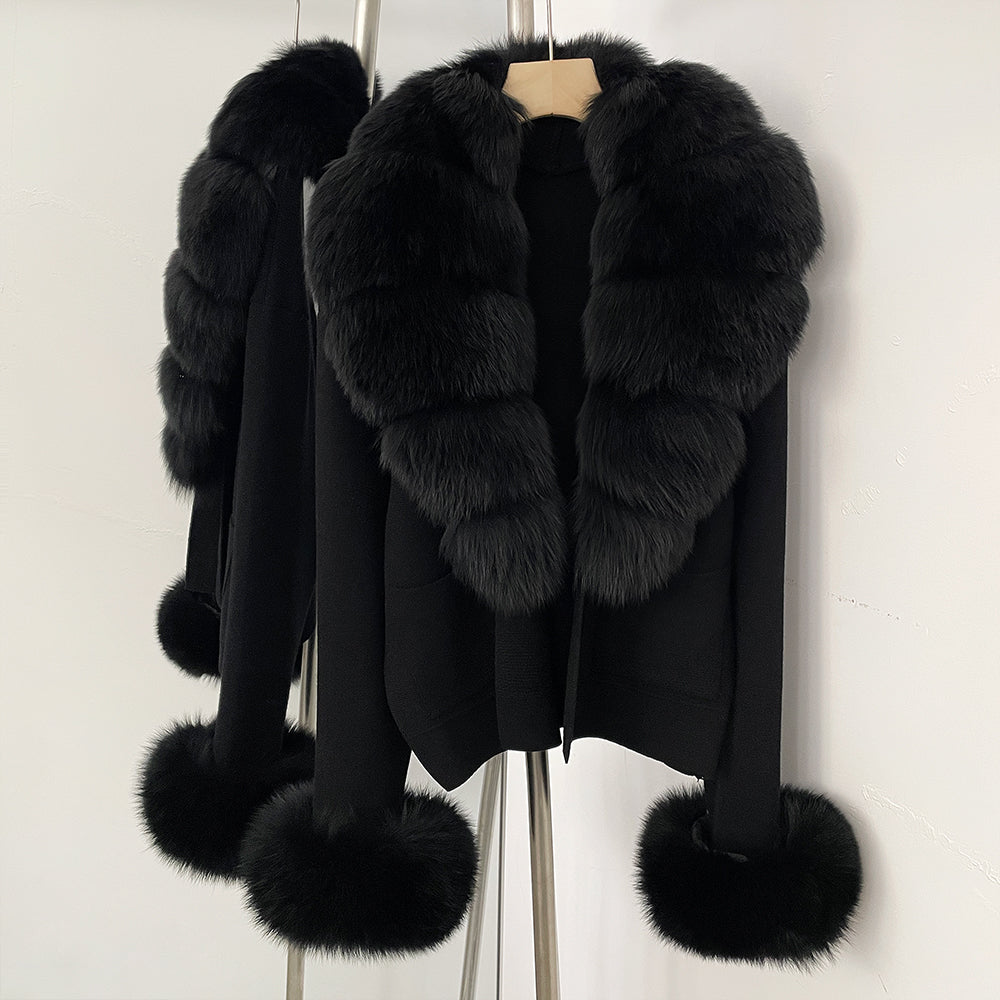 OFTBUY Loose Fit Warm Winter Fashion Lady Outerwear Sweater Female New Women's Knit Cardigan with Large Real Fox Fur Collar