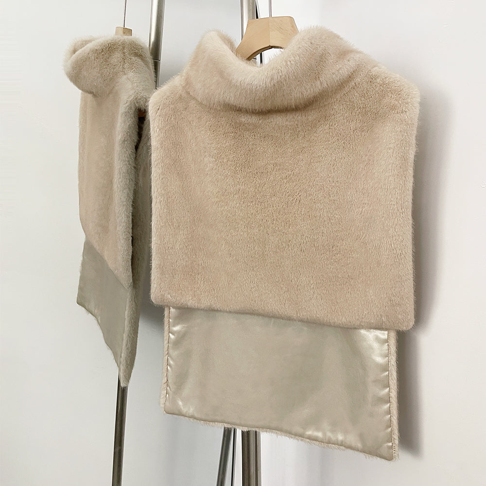 OFTBUY New Women's Faux Fur Sleeveless Gilet with Turtleneck Collar Soft Warm Beige Outerwear Winter Clothes Women Fashion Coats
