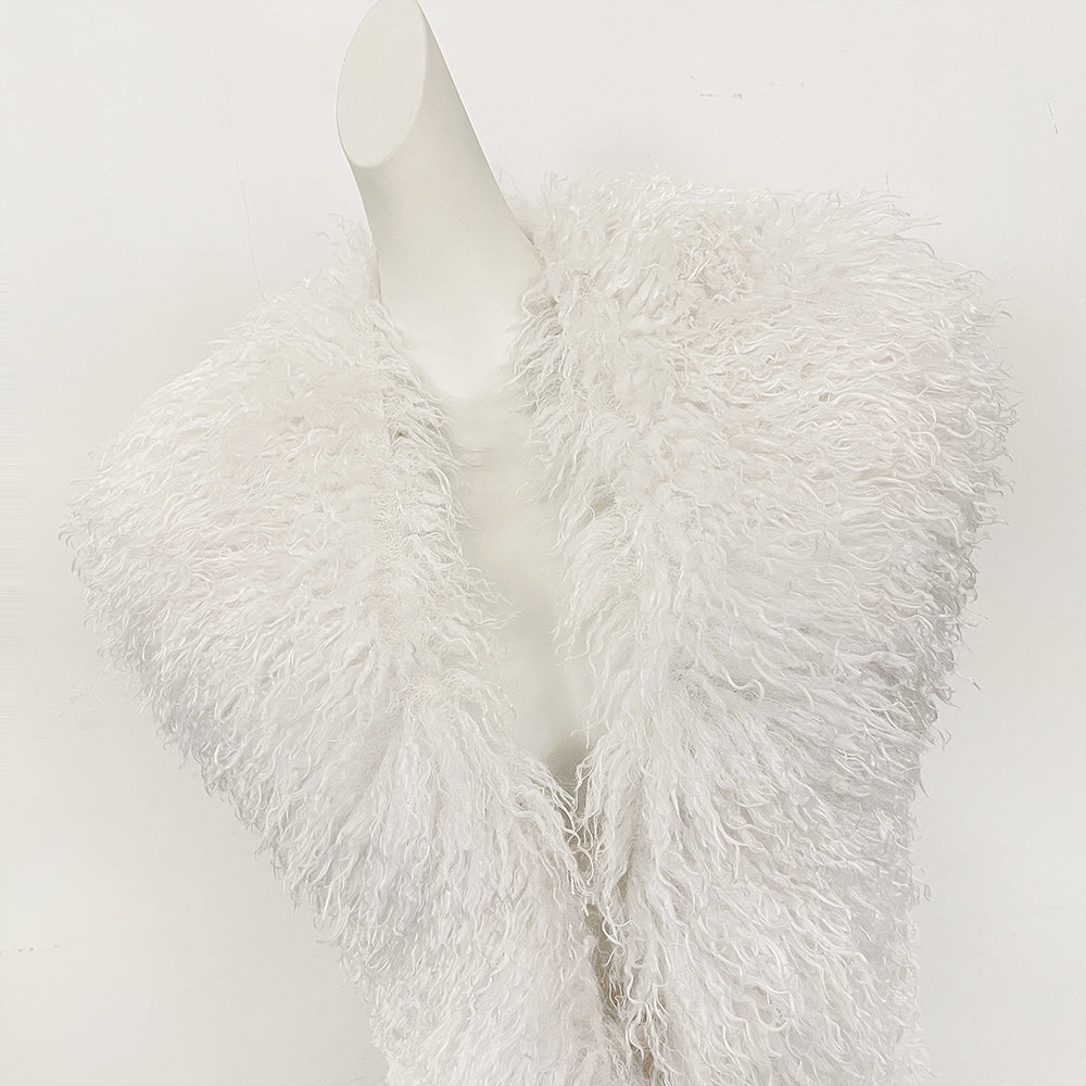 OFTBUY Women's Faux Mongolian Fur Vest Open Front Fluffy Faux Fur Waistcoat with Back Tie New Autumn Winter Outerwear Female