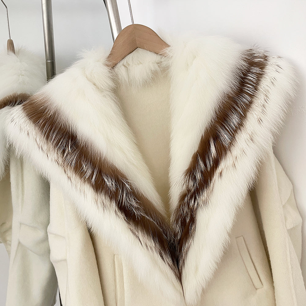 OFTBUY Pockets Warm Winter Luxury Elegant Fashion Outerwear New Women's Double Face Wool Coat with Contrast Real Fox Fur Collar