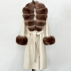 OFTBUY Fashion Warm Woolen Jacket with Real Fox Fur Collar and Cuffs New Autumn Winter Wool Clothing Women Long Belt Outerwear