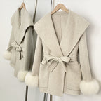 OFTBUY Pockets Elegant Warm Winter Fashion Outerwear Female New Women's Double-Faced Wool Coat Lapel Collar Belt Real Fox Fur