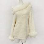 OFTBUY New Spring Autumn Light Top Clothes Female One-length Shoulder Pullovers Knitting Coat Women Real Fox Fur Knitted Sweater