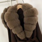 OFTBUY New Cardigan Autumn Winter Long Knit Clothing Women Loose Warm Belt Sweater Jacket with Real Fox Fur Collar and Cuffs