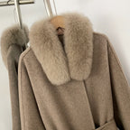 OFTBUY Belted Waist Elegant Winter Luxury Woolen Outerwear Female New Women's Wool Coat Large Real Fox Fur Collar and Cuffs