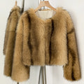 OFTBUY Luxury Collarless Faux Fur Jacket - Chic Short Fluffy Vegan Fur Coat for Women