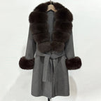 OFTBUY New Autumn Winter Top Clothes Women Belt Natural Fur Wool Coat Female Fashion Warm Woolen Jacket with Real Fox Fur Collar