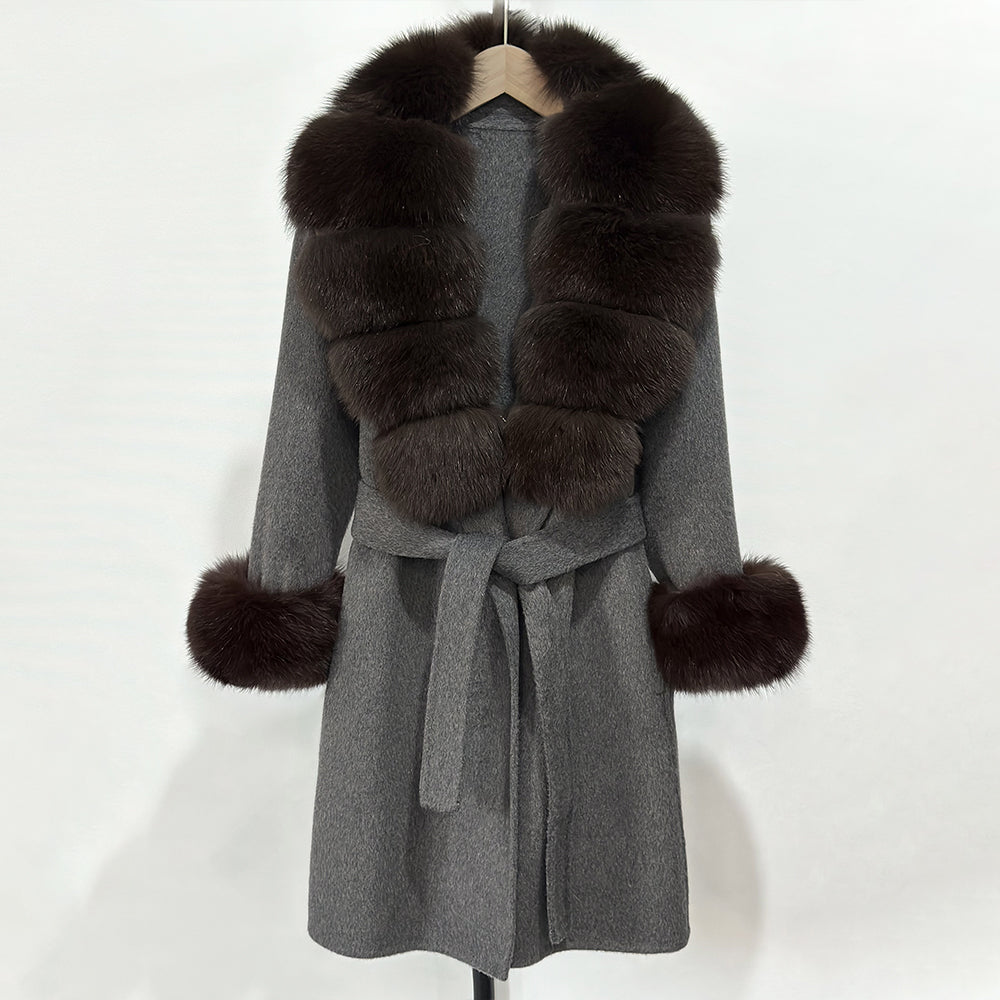 OFTBUY New Autumn Winter Top Clothes Women Belt Natural Fur Wool Coat Female Fashion Warm Woolen Jacket with Real Fox Fur Collar