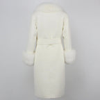 OFTBUY Winter Jacket Women Long Natural Wool Blends Cashmere Real Fur Coat Double Breasted Belt Warm Streetwear New Fashion