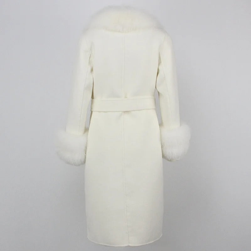 OFTBUY Winter Jacket Women Long Natural Wool Blends Cashmere Real Fur Coat Double Breasted Belt Warm Streetwear New Fashion