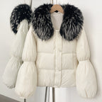 OFTBUY New Winter Loose Top Clothes Women Real Fox Fur Fluffy Puffer Jacket Female Lantern Sleeves Natural Fur Collar Down Coat