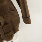 OFTBUY Trim Belted Waist Warm Winter Luxury Fashion Outerwear Sweater Female New Women's Knit Cardigan with Large Real Fox Fur