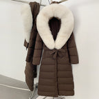 OFTBUY Hooded Winter White Duck Down Coat Large Real Fox Fur Collar X-Long Puffer Jacket Women Thick Female Parkas With Belt