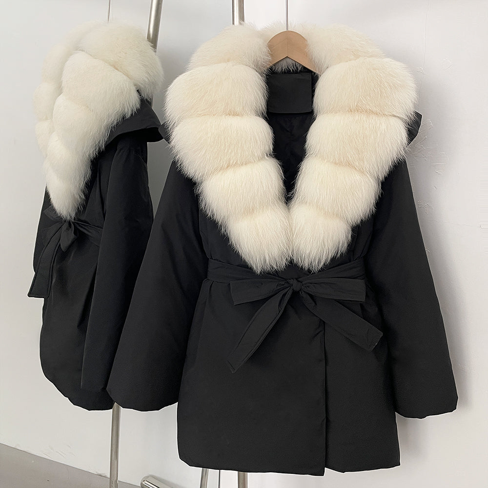 OFTBUY Natural Fox Fur Collar Fluffy Puffer Jacket Women Thickened Warm Real Fur White Duck Down Coat New Winter Parke Outerwear