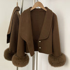 OFTBUY V-neck Single Breasted Woolen Jacket Short Real Fox Fur Wool Coat Women New Fashion Autumn Winter Top Clothes Female