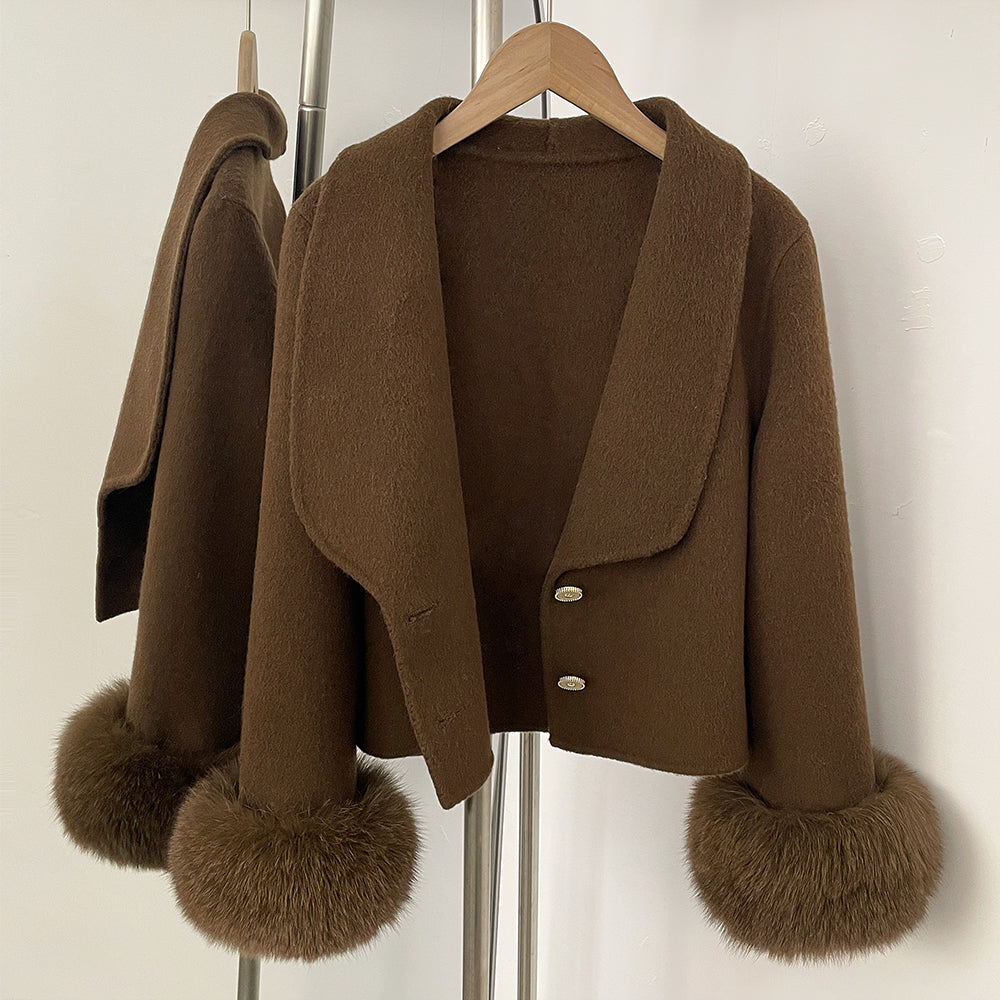 OFTBUY V-neck Single Breasted Woolen Jacket Short Real Fox Fur Wool Coat Women New Fashion Autumn Winter Top Clothes Female