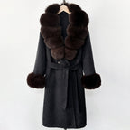OFTBUY Wholesale New Autumn Winter Clothes Long Natural Woolen Coat Women Fashion Warm 100% Wool Real Fox Fur Jacket Overcoat