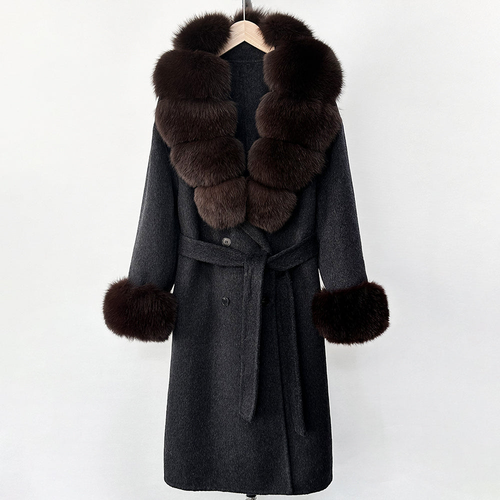 OFTBUY Wholesale New Autumn Winter Clothes Long Natural Woolen Coat Women Fashion Warm 100% Wool Real Fox Fur Jacket Overcoat