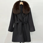 OFTBUY Fashion Female Luxury Cashmere Wool Jacket Autumn Winter Warm Natural Fox Fur Collar Women's Woolen Blends Coat