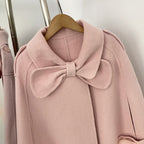OFTBUY  New Women's Wool Cape Coat with Large Bow Detail Real Fox Fur Pockets Button Closure Winter Elegant Fashion Outerwear