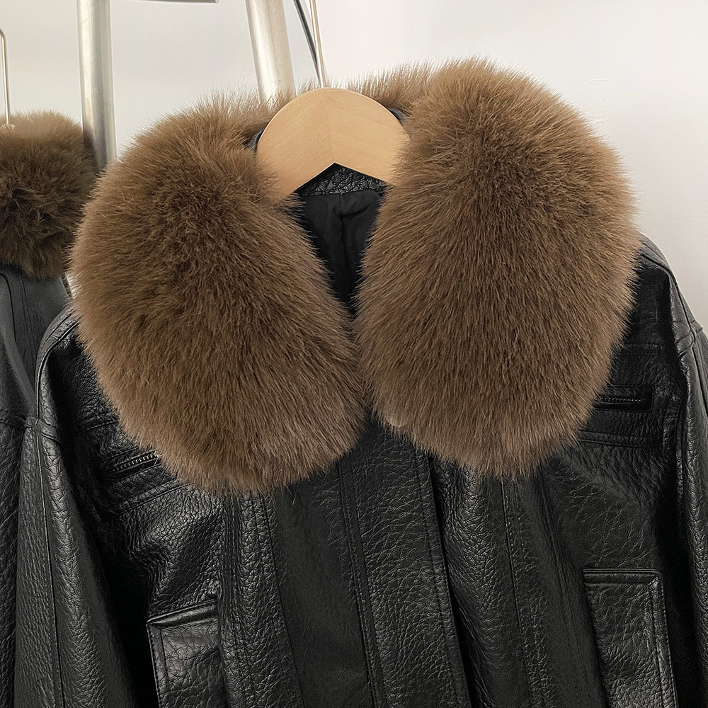 OFTBUY New Spring Autumn Short Top Clothes Women Fashion Pu Leather Jacket with Faux Fur Collar Biker Fake Leather Coat Female