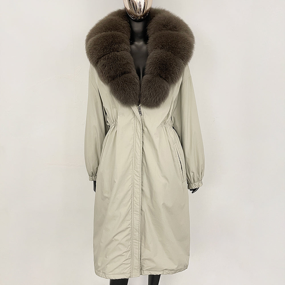 OFTBUY New Zipper Autumn Winter Clothes Women Natural Fox Fur Collar Goose Down Coat Long Warm Thickened Real Fur Puffer Jacket