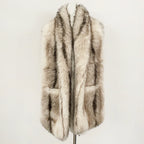 OFTBUY Luxury Long-Line Faux Fur Gilet - Premium Vegan Fox Fur Sleeveless Overcoat with Oversized Shawl Collar