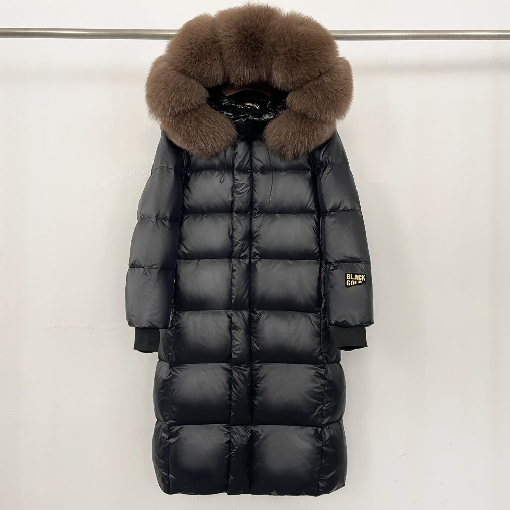 OFTBUY Natural Fox Fur Coat New Winter Clothes Women Fashion Long Hooded White Duck Down Overcoat Real Fur Puffer Jacket Female