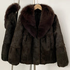 OFTBUY Natural Rabbit Fur Coat Female New Thickened Warm Top Clothing Women Fashion Fluffy Real Fox Fur Collar Jacket Lady