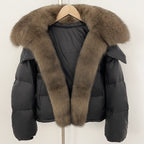 OFTBUY Ultra-Luxury 90% Duck Down Puffer Jacket with Oversized Real Fox & Raccoon Fur Collar