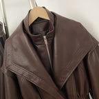 OFTBUY New Women's Faux Leather Jacket Oversized High Neck Zipper Elastic Waist Vintage Coat Female Streetwear Fashion Outerwear