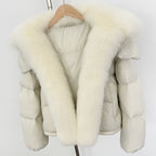 OFTBUY Ultra-Luxury 90% Duck Down Puffer Jacket with Oversized Real Fox & Raccoon Fur Collar