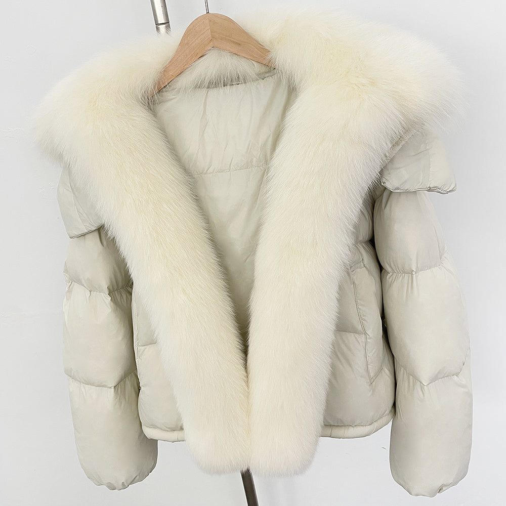 OFTBUY Ultra-Luxury 90% Duck Down Puffer Jacket with Oversized Real Fox & Raccoon Fur Collar