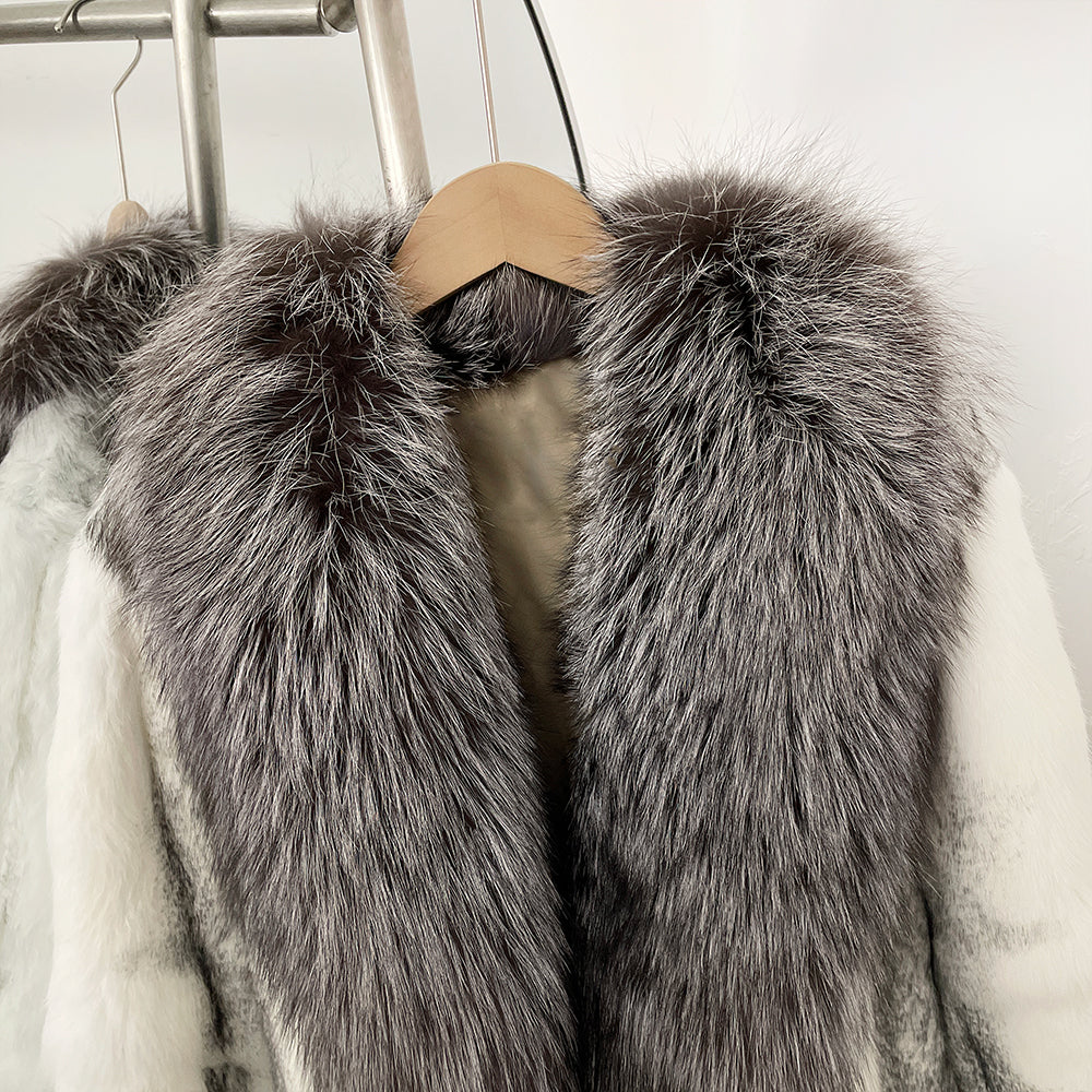 OFTBUY New Autumn Winter Clothes Women Mid-length Real Fox Fur Collar Jacket Female Luxury Warm Thick Natural Rabbit Fur Coat