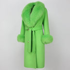 OFTBUY Winter Jacket Women Long Natural Wool Blends Cashmere Real Fur Coat Double Breasted Belt Warm Streetwear New Fashion