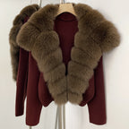 OFTBUY Women's Short Cardigan with Big Real Fox Fur Collar New Autumn Winter Knit Clothing Female Natural Fur Warm Sweater Lady