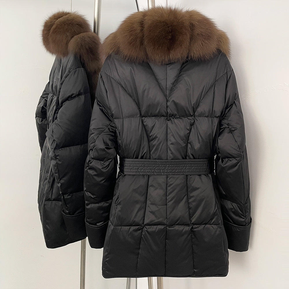 OFTBUY Luxury Women's Down Jacket women Warm Winter Parka Outerwear Duck Down Real Fox Fur Collar Belted Puffer Coat female