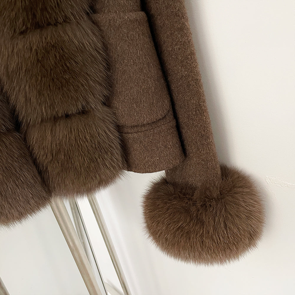 OFTBUY Women's Wool Coat with Real Fox Fur Trim Luxury Jacket with Fur Cuffs New Autumn Warm Winter Woolen Clothes Outerwear