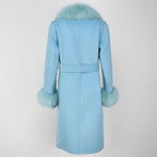 OFTBUY Winter Jacket Women Long Natural Wool Blends Cashmere Real Fur Coat Double Breasted Belt Warm Streetwear New Fashion
