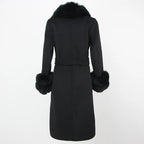 OFTBUY Winter Jacket Women Long Natural Wool Blends Cashmere Real Fur Coat Double Breasted Belt Warm Streetwear New Fashion