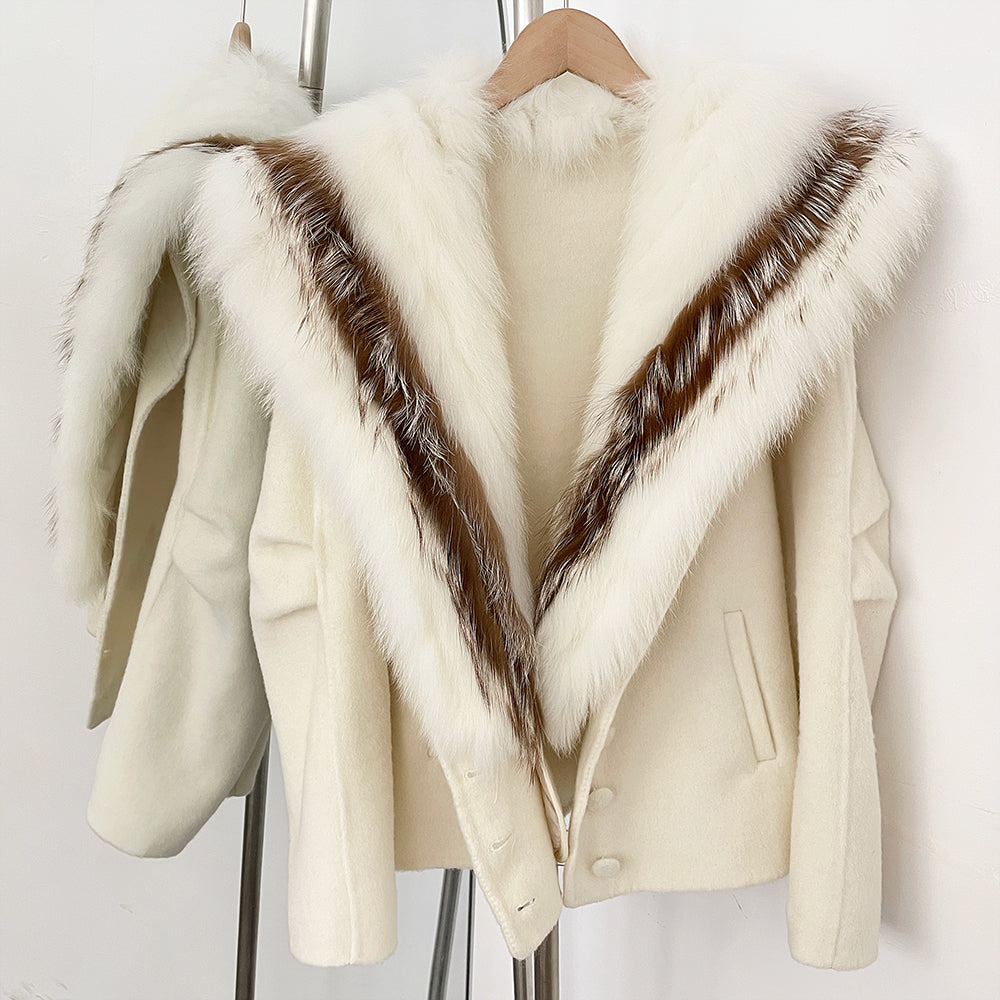 OFTBUY Pockets Warm Winter Luxury Elegant Fashion Outerwear New Women's Double Face Wool Coat with Contrast Real Fox Fur Collar