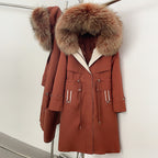 OFTBUY Long Hooded Real Fox Fur Collar Coat Women Waterproof Windproof Natural Rabbit Fur Inner Jacket New Thickened Warm Parker