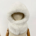 OFTBUY New Winter Cute Windproof Real Fur Cycling Cap with Muffler Female Thick Warm Natural Rabbit Fur Bomber Hat Scarf Women