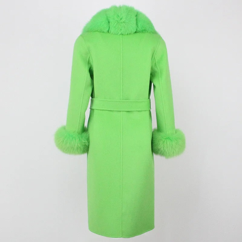 OFTBUY Winter Jacket Women Long Natural Wool Blends Cashmere Real Fur Coat Double Breasted Belt Warm Streetwear New Fashion