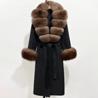 OFTBUY Fashion Warm Woolen Jacket with Real Fox Fur Collar and Cuffs New Autumn Winter Wool Clothing Women Long Belt Outerwear