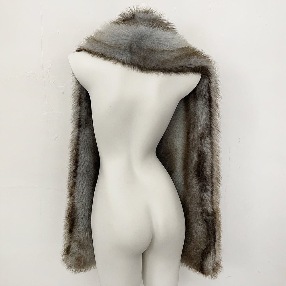 OFTBUY Luxury Long-Line Faux Fur Gilet - Premium Vegan Fox Fur Sleeveless Overcoat with Oversized Shawl Collar